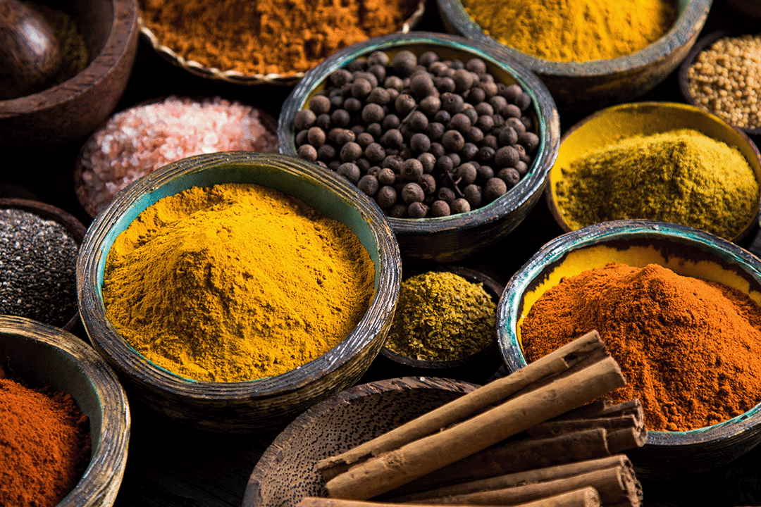 A selection of spices in individual pots