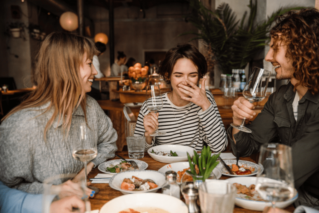Friends enjoying a meal together.